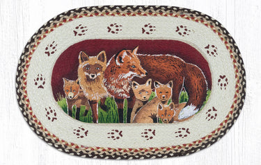 Fox Family Hand Stenciled Oval Patch Braided Rug 20